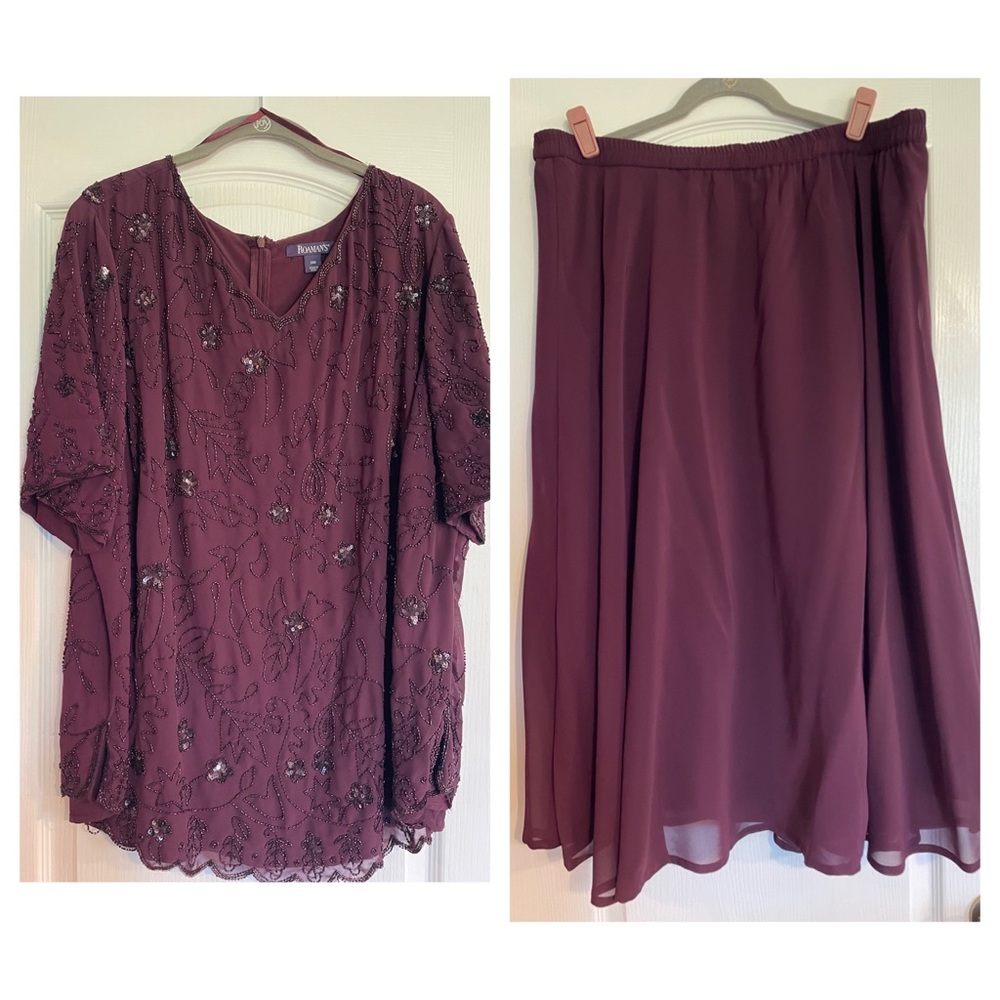 Formal burgundy beaded top and chiffon skirt
